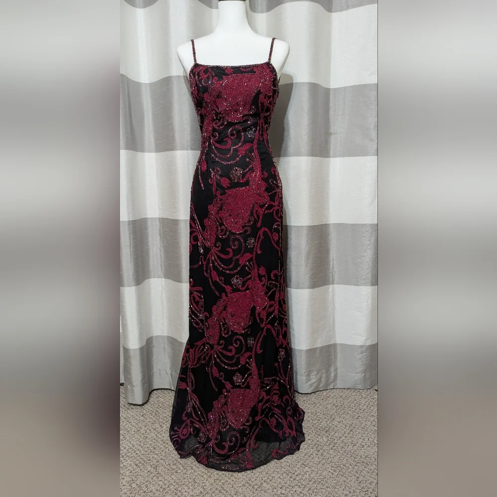 Mia Bella Couture Stunning Beaded Embroidered Open Back Silk Evening Gown - Picture 3 of 16